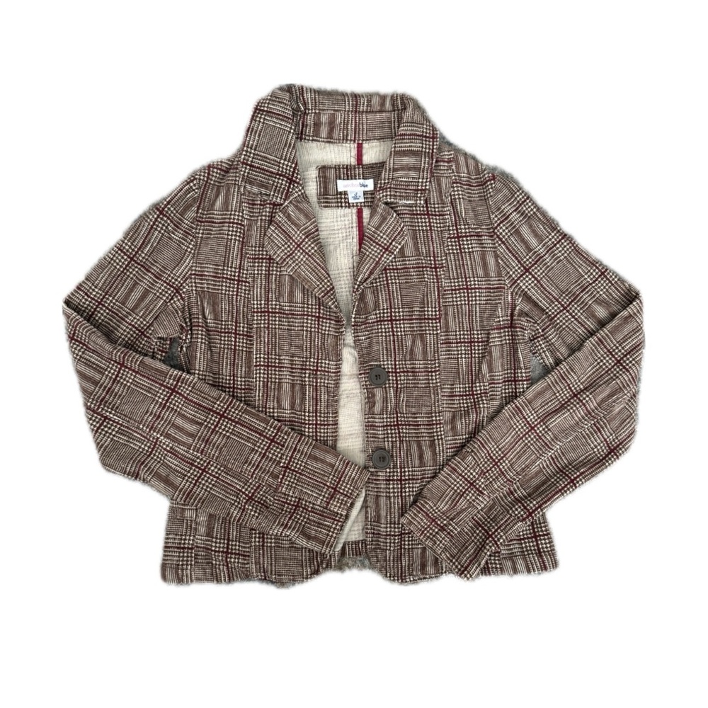 Anchor Blue Corduroy Brown Blazer with Geometric Pattern and Textured Fabric